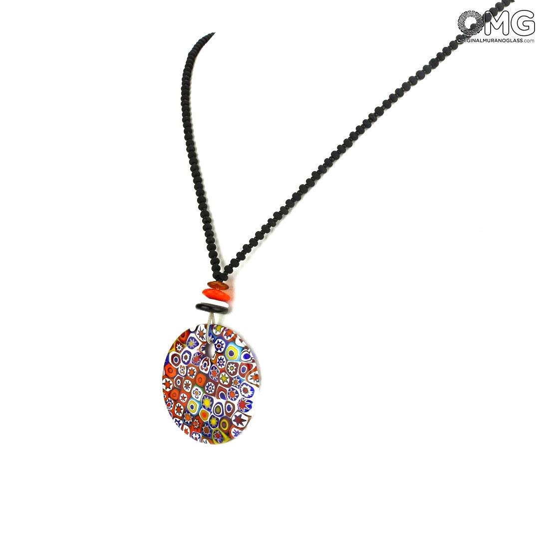 Glassofvenice Antique Venetian Beads Murano Glass Necklace - Black Millefiori, Women's, Size: One size, Gold