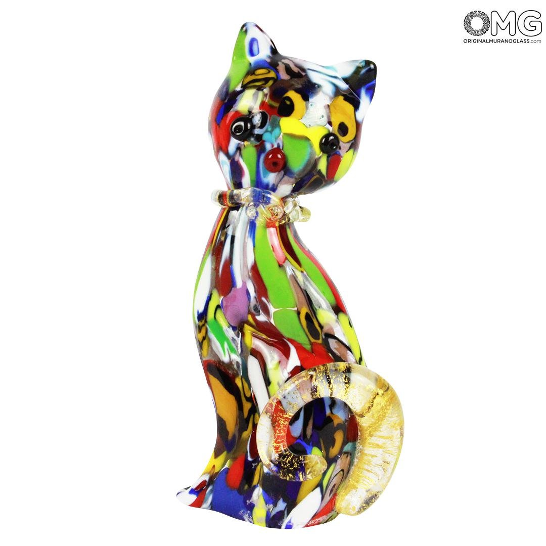 Glass Blown Art Figurine Animal Cat Brown Murano Style # 6221 