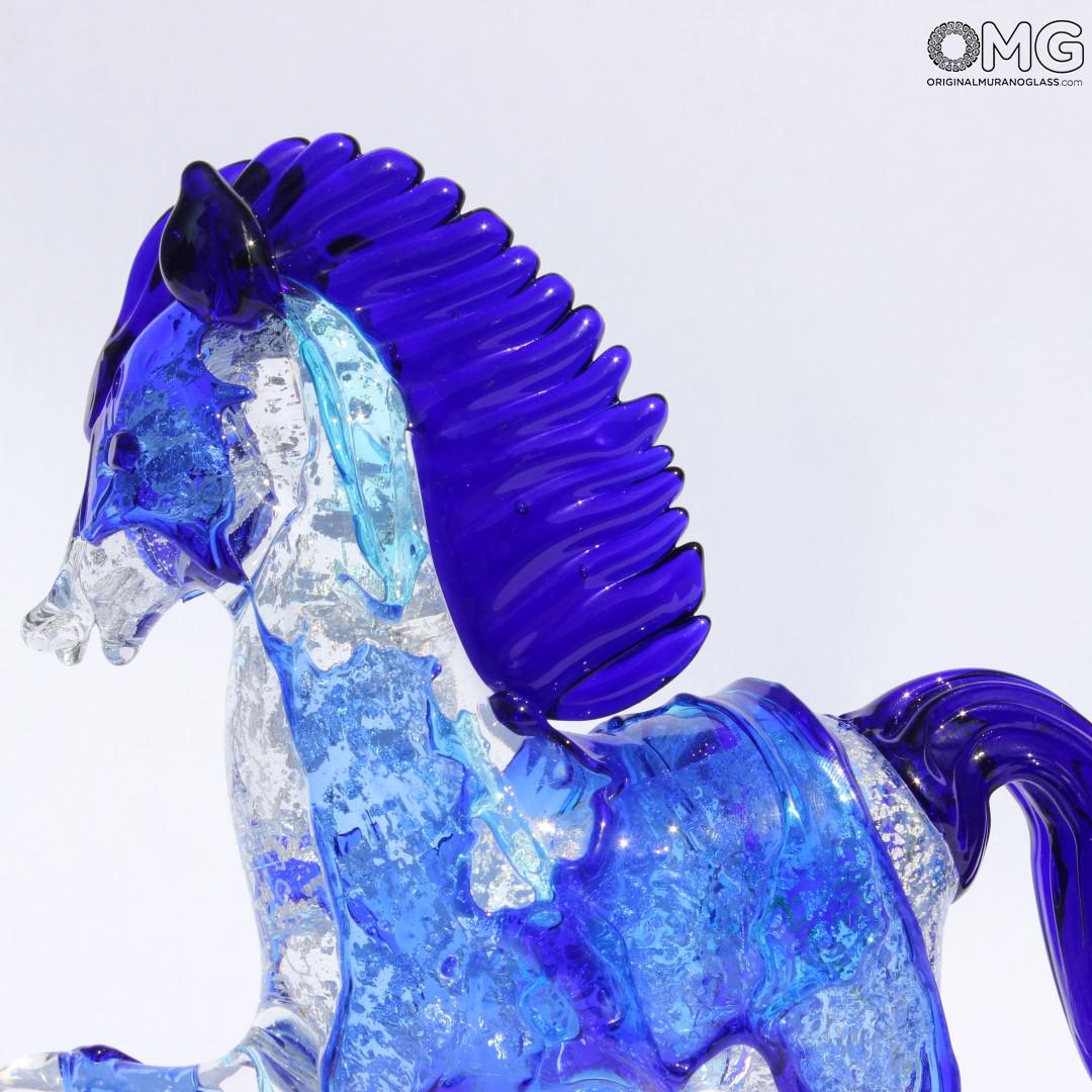 Horse Sbruffi Blue Original Murano Glass Omg