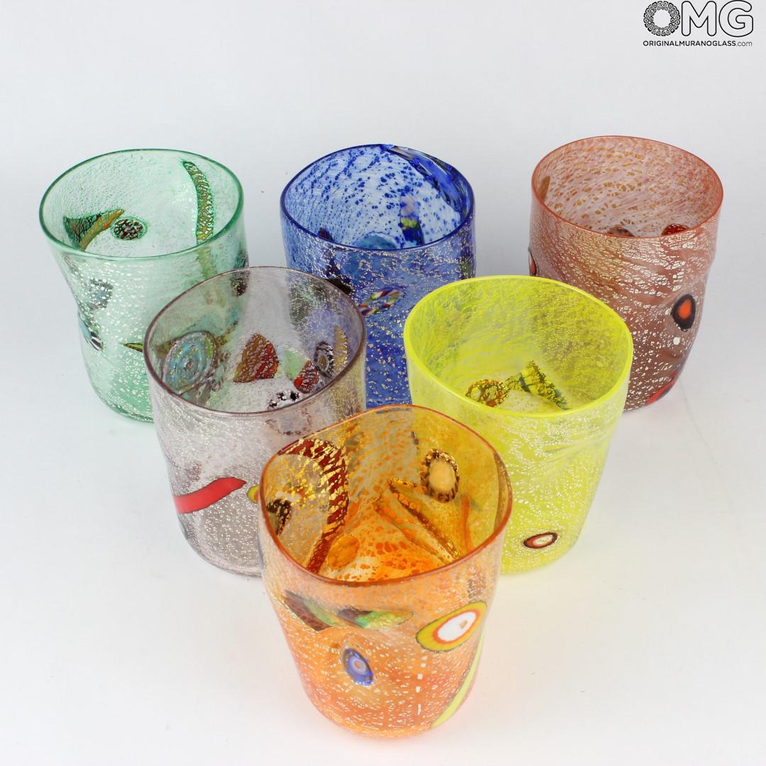 Murano-Style Confetti Indented Drinking Glasses Set Of 6