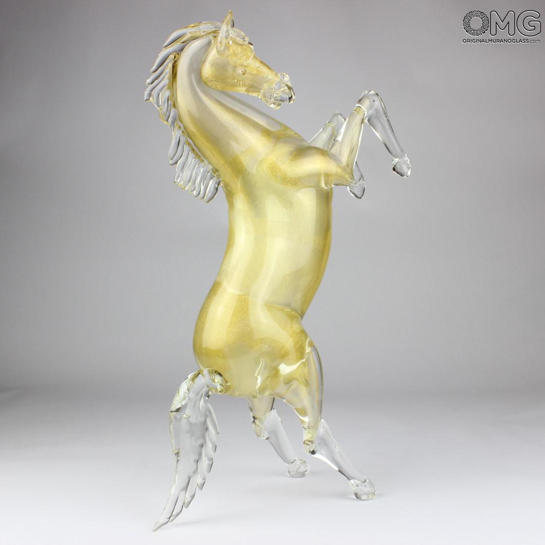 Horse Standing Murano Glass Sculpture With Pure Gold 24kt