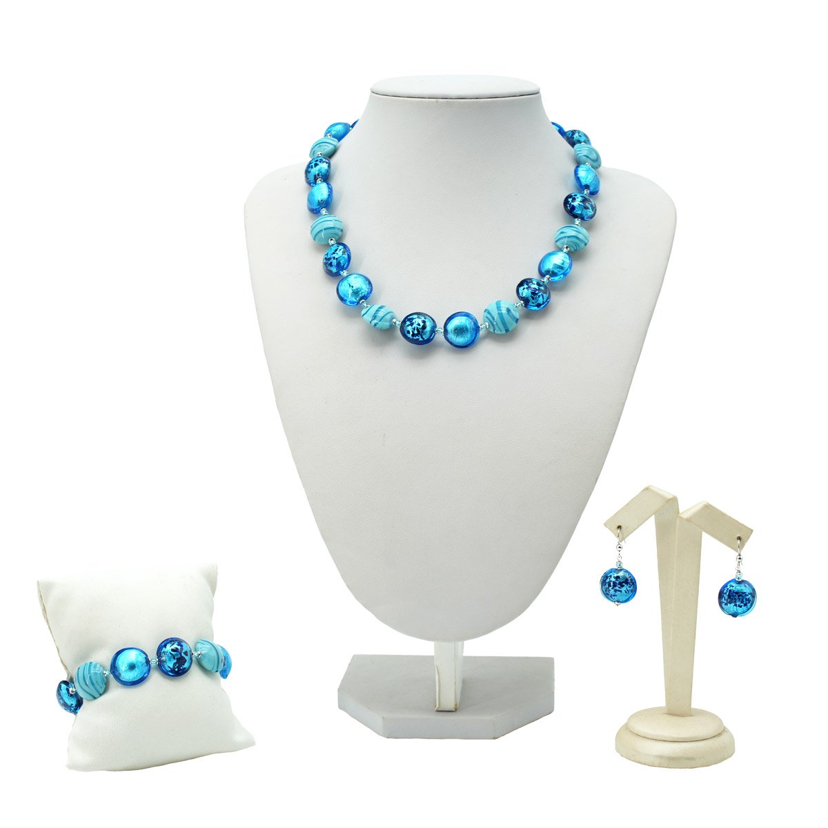 Parure Marlen Beads with silver leaf Turquoise Murano glass