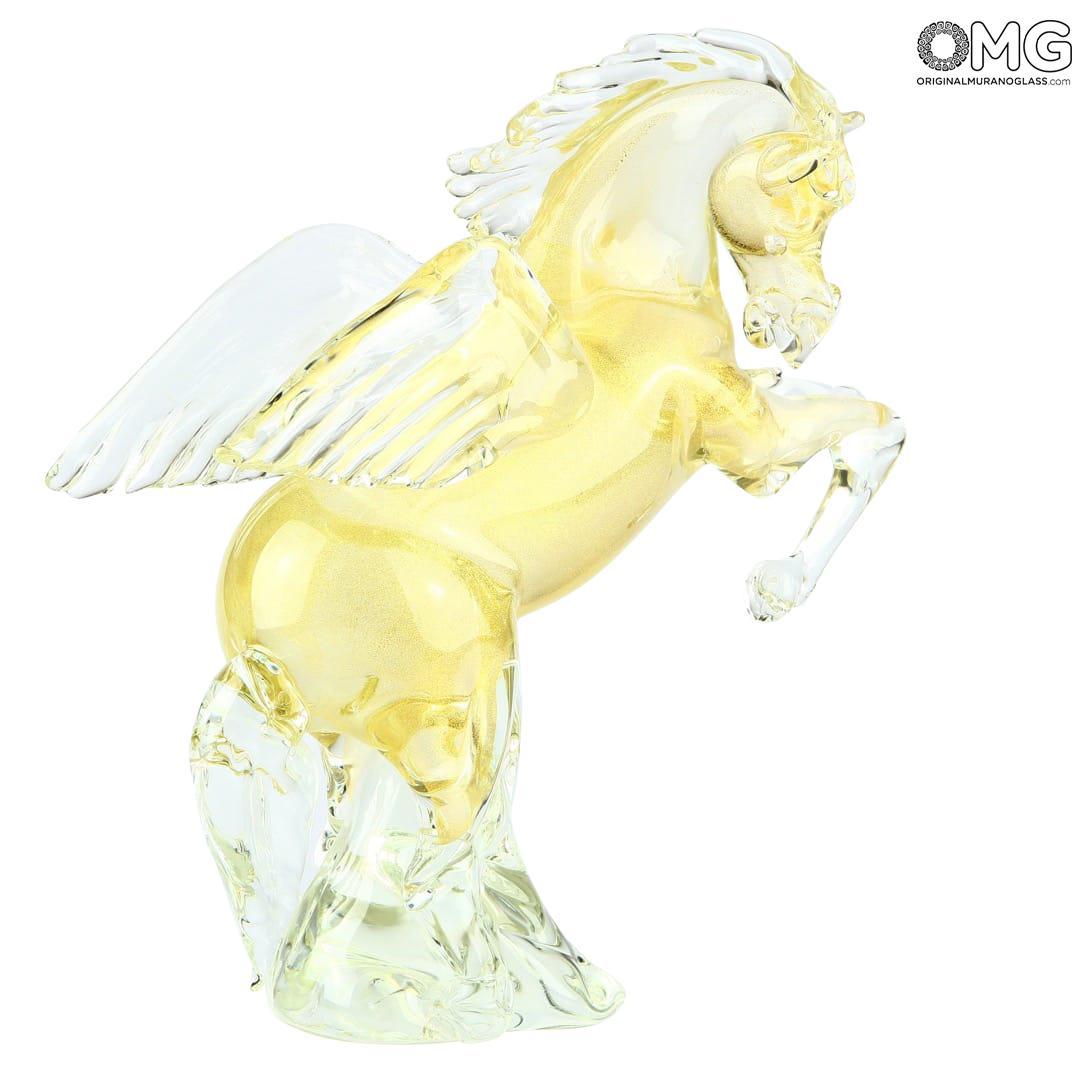Gold Pegasus Winged Horse Sculpture In Original Murano Glass Omg
