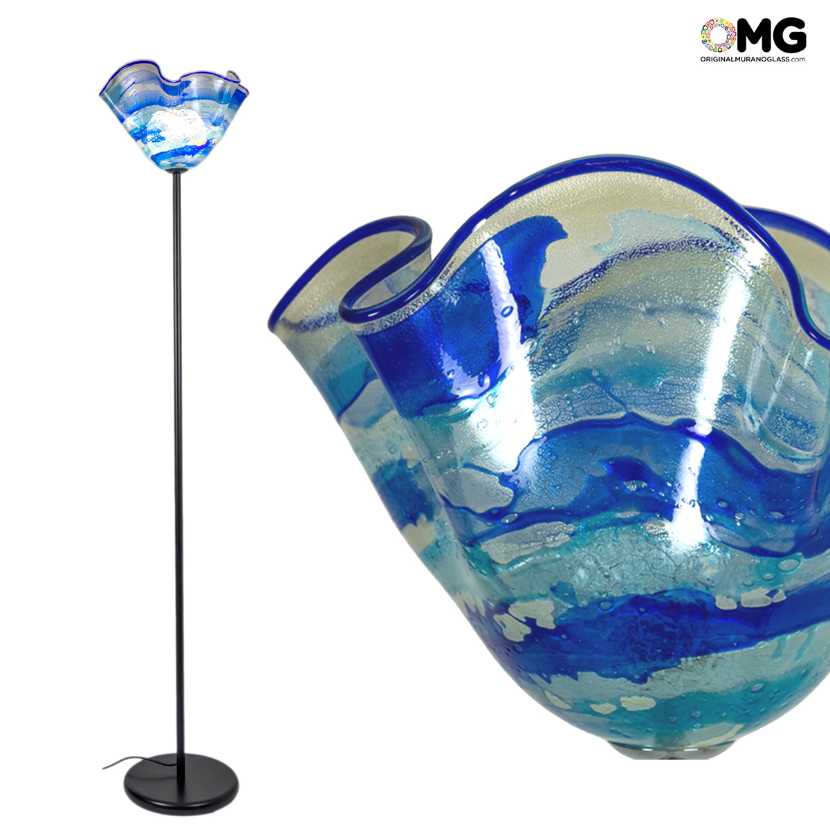 Sbruffi Floor Lamp Deep blue Murano glass Different colors