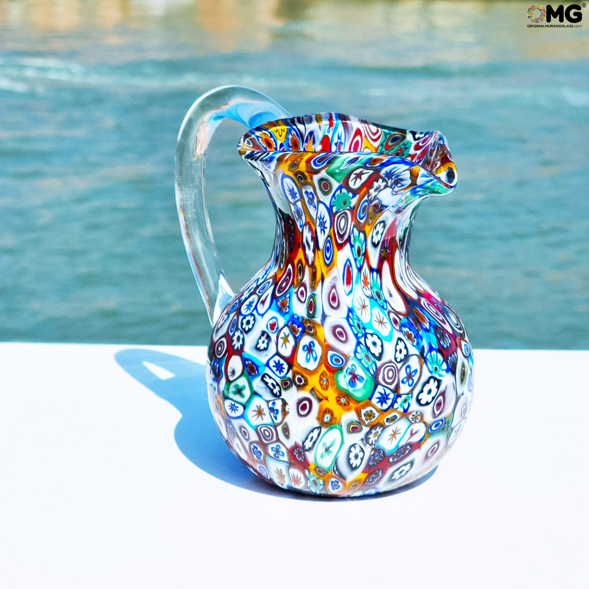 Blue Sea - Set Di 6 Bicchieri Blu Con Caraffa In Vetro Murano - Made Murano  Glass