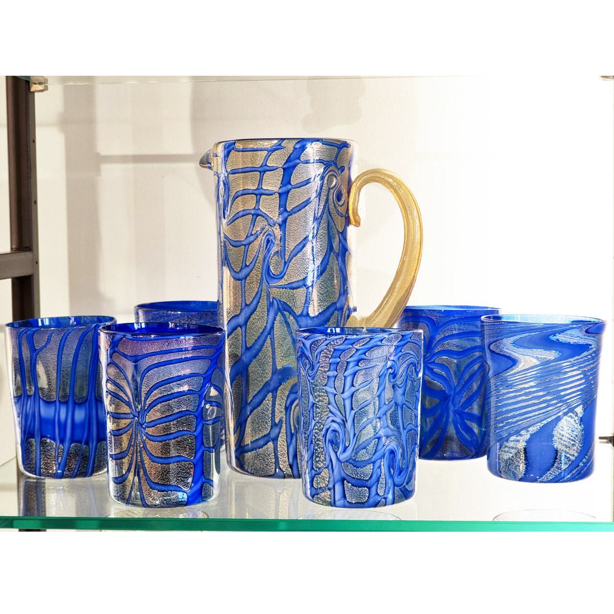 Laguna Glasses Set - Tumblers with silver - Original Murano