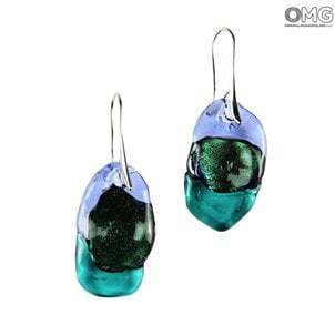 Earrings - tricolor molten glass green and violet - Original Murano Glass OMG