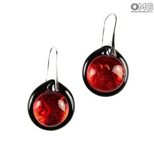 Earrings circular submerged glass - Red - Original Murano Glass OMG