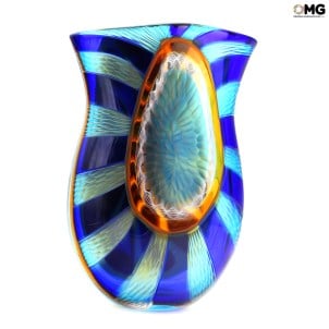 Vaso Multicolor -azul- Pele de Cobra - Battuto - Vaso Soprado - Vidro Murano Original