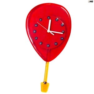 Relógio de pêndulo vermelho balão de ar quente - relógio de parede - vidro de Murano OMG