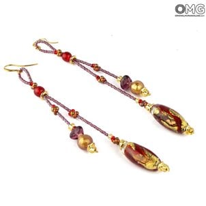 Earrings Aurelia Long - Red - Original Murano Glass OMG