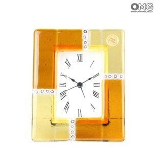 Reloj despertador de mesa de ámbar con reloj de cristal de Murano original Millefiori