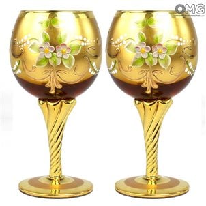 トレフオチグラス2個セット琥珀色-You＆Me-オリジナルムラーノグラス