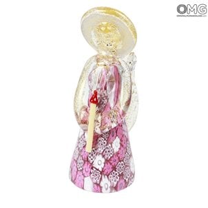 Murrina Millefiori天使-粉紅和金色-原裝Murano玻璃OMG