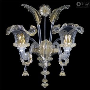 Aplique de pared Elegante - Oro 24kt + colgantes - Cristal de Murano - 2 luces