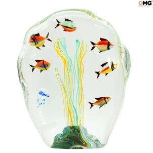 水族館の彫刻 - 熱帯魚とクラゲ - オリジナルムラノガラス OMG