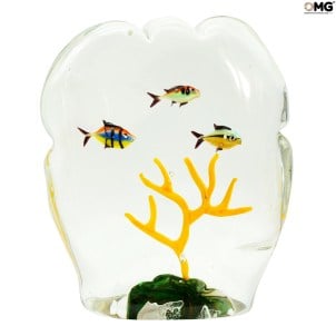 Sculpture Aquarium - Poissons tropicaux et corail jaune - Original Murano Glass OMG
