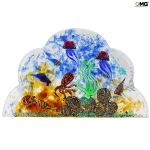 Escultura battuto de aquário exclusiva - com peixes tropicais - vidro Murano original OMG