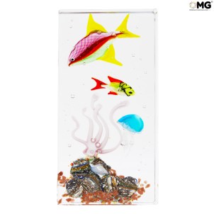 منحوتة أكواريوم مستطيلة - مع أسماك استوائية - زجاج مورانو الأصلي OMG