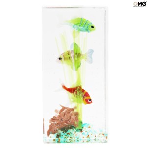 Скульптура для аквариума прямоугольная маленькая - с тропическими рыбками - Original Murano Glass OMG