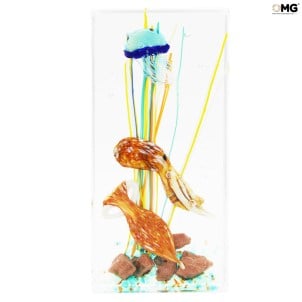 Aquarium Sculpture Rectangulaire petit - avec Poissons Tropicaux - Original Murano Glass OMG