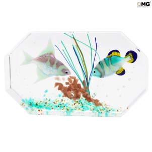 منحوتة مثمنة الأضلاع - مع الأسماك الاستوائية - زجاج مورانو الأصلي OMG