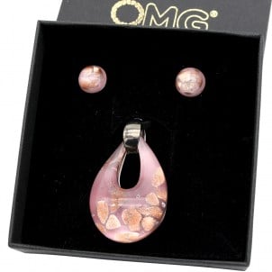 Parure Drop pendant necklace and earrings - Pink - Original Murano Glass
