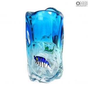 Fishes Vase Blau - Venezianische Vase - Original Muranoglas