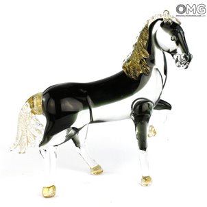 Royal Horse - Black and Gold - Original Murano Glass OMG
