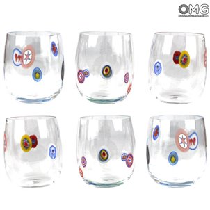 Juego de 6 vasos para beber - Light Millefiori - Cristal de Murano original OMG