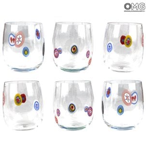 Set of 6 Drinking glasses - Light Millefiori - Original Murano Glass OMG Set of 6 Drinking glasses - Light Millefiori - Original Murano Glass OMG
