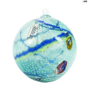 Weihnachtskugel - Hellblau Millefiori Fantasy - Original Murano Glas OMG