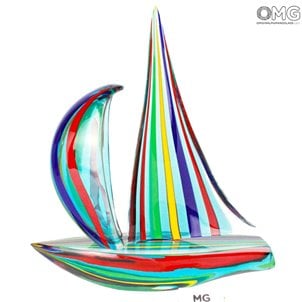 帆船ミックスカラーカンヌグリーン-彫刻-ムラノガラス