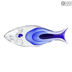 النحت التجريدي للأسماك - أزرق - زجاج مورانو الأصلي