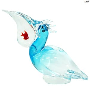 Pelikan mit Fisch - Glasskulptur - Original Murano Glass OMG