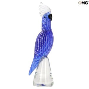 Blauer Papagei und Silber - Glasskulptur - Original Muranoglas OMG