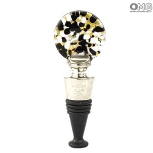 Flaschenverschluss schwarz und weiß rund - Original Murano Glass OMG® + Geschenkbox