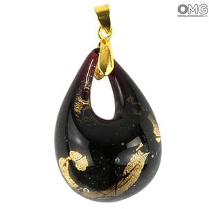 Drop pendant - Black & Gold - Original Murano Glass