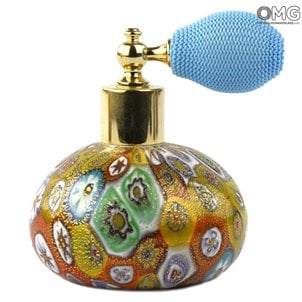 Frasco Atomizador de Perfume - Millefiori e Folha de Ouro - Vidro Murano Original OMG