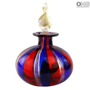 Botella de perfume - Azul, rojo, blanco y avventurina - Cristal de Murano original OMG