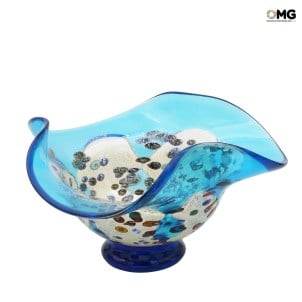 Drop Plate Murrine Millefiori -  Light Blue Glass and Silver