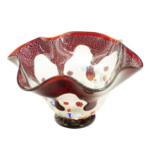 Drop Bowl Murrine Millefiori - Red and Silver - Original Murano Glass OMG