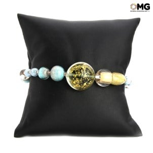 Bracelet Boma - or et bleu clair - Verre de Murano original