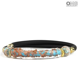 Bracelet Atena - Light Blue Long Beads with Avventurina - Original Murano Glass OMG