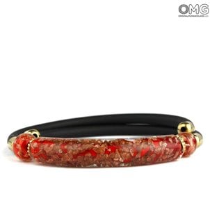 Bracelet Atena - Red Long Beads with Avventurina - Original Murano Glass OMG 