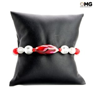 Bracelet nanga - rouge avec aventurine - Verre de Murano original