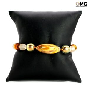 Bracelet nanga - ambre et or avec aventurine - Verre de Murano original