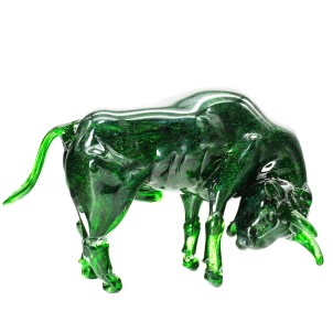 Green Bull Skulptur - mit Aventurin - Original Murano Glas OMG Green Bull Skulptur - mit Aventurin - Original Murano Glas OMG