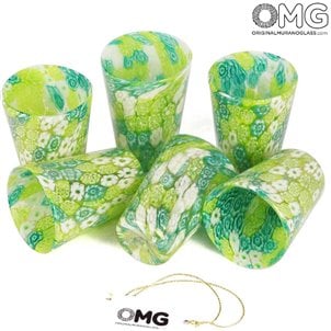 Set of 6 Drinking glasses Green shot limoncello liquor and whiskey - Limoncello campa_glasse_set_with_green_millefiori