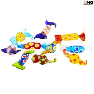 10 morceaux de bonbons en verre vénitien - Mélanger les couleurs - Verre de Murano 10 morceaux de bonbons en verre vénitien - Mélanger les couleurs - Verre de Murano
